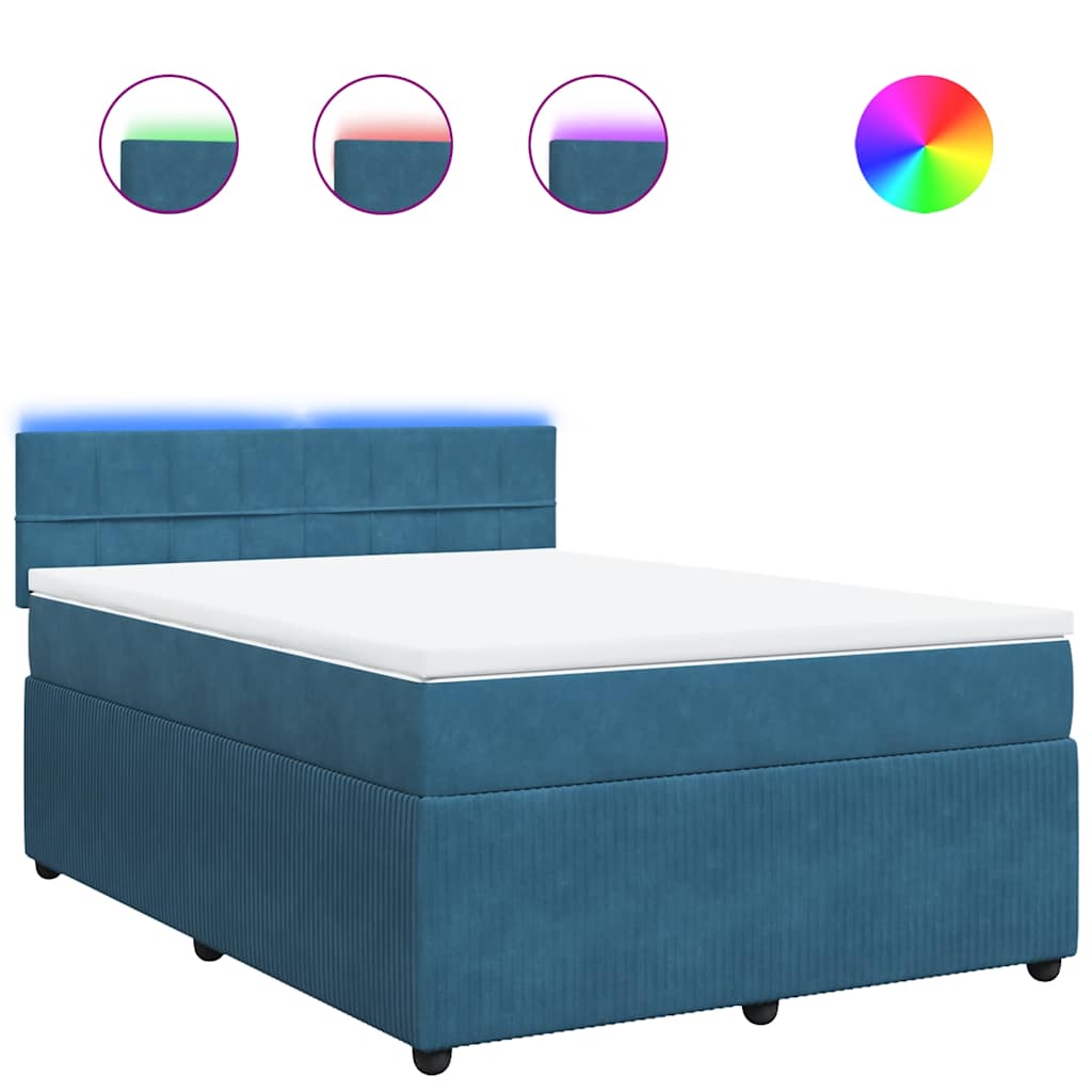 vidaXL Κρεβάτι Boxspring με Στρώμα Μπλε 140x190 εκ. Βελούδινο