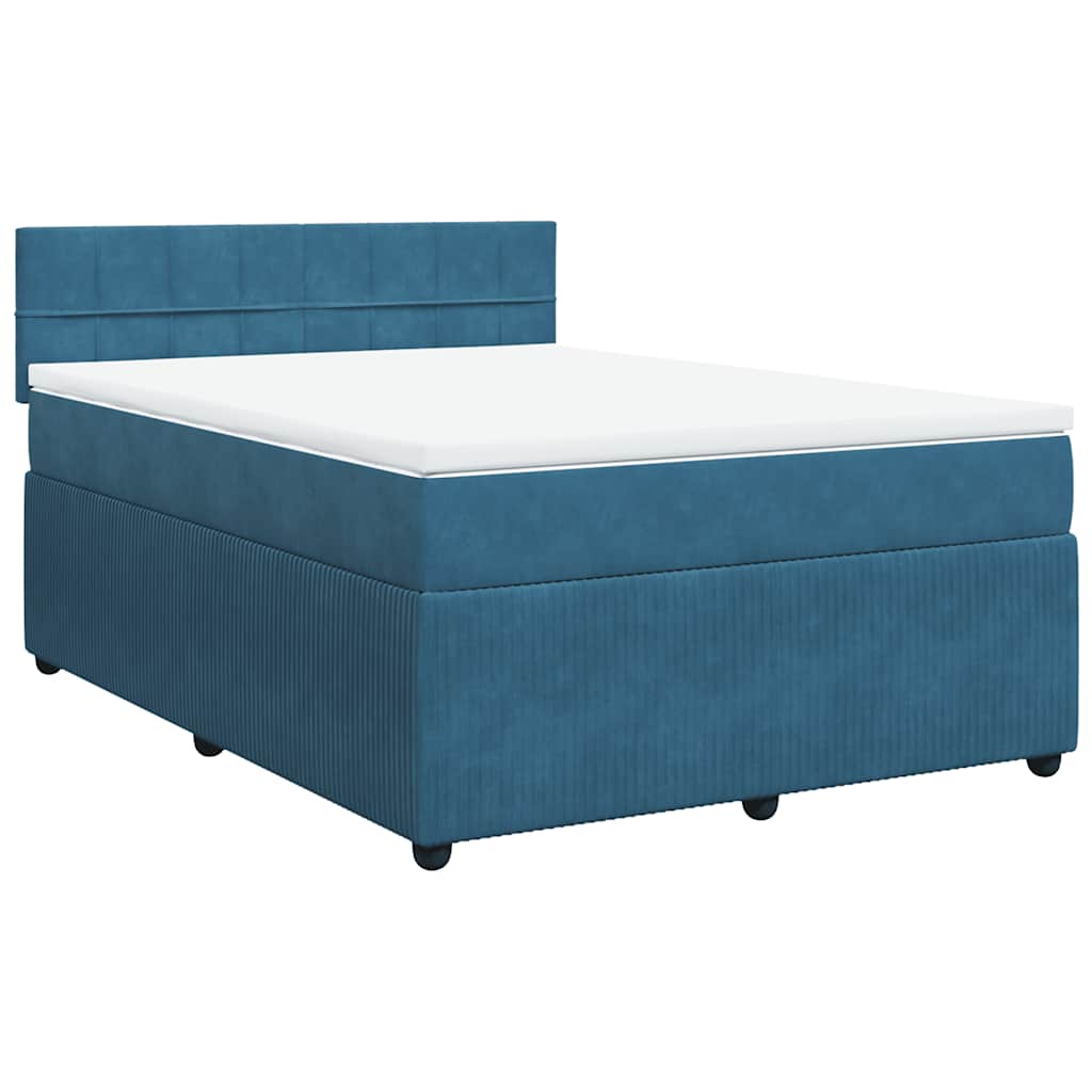 vidaXL Κρεβάτι Boxspring με Στρώμα Μπλε 140x190 εκ. Βελούδινο