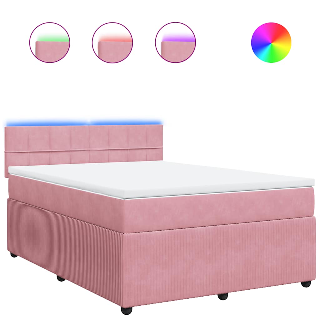 vidaXL Κρεβάτι Boxspring με Στρώμα Ροζ 140x190 εκ. Βελούδινο