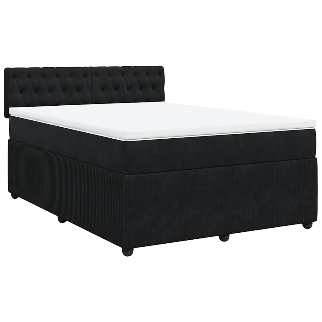 vidaXL Κρεβάτι Boxspring με Στρώμα Μαύρο 140x190 εκ. Βελούδινο