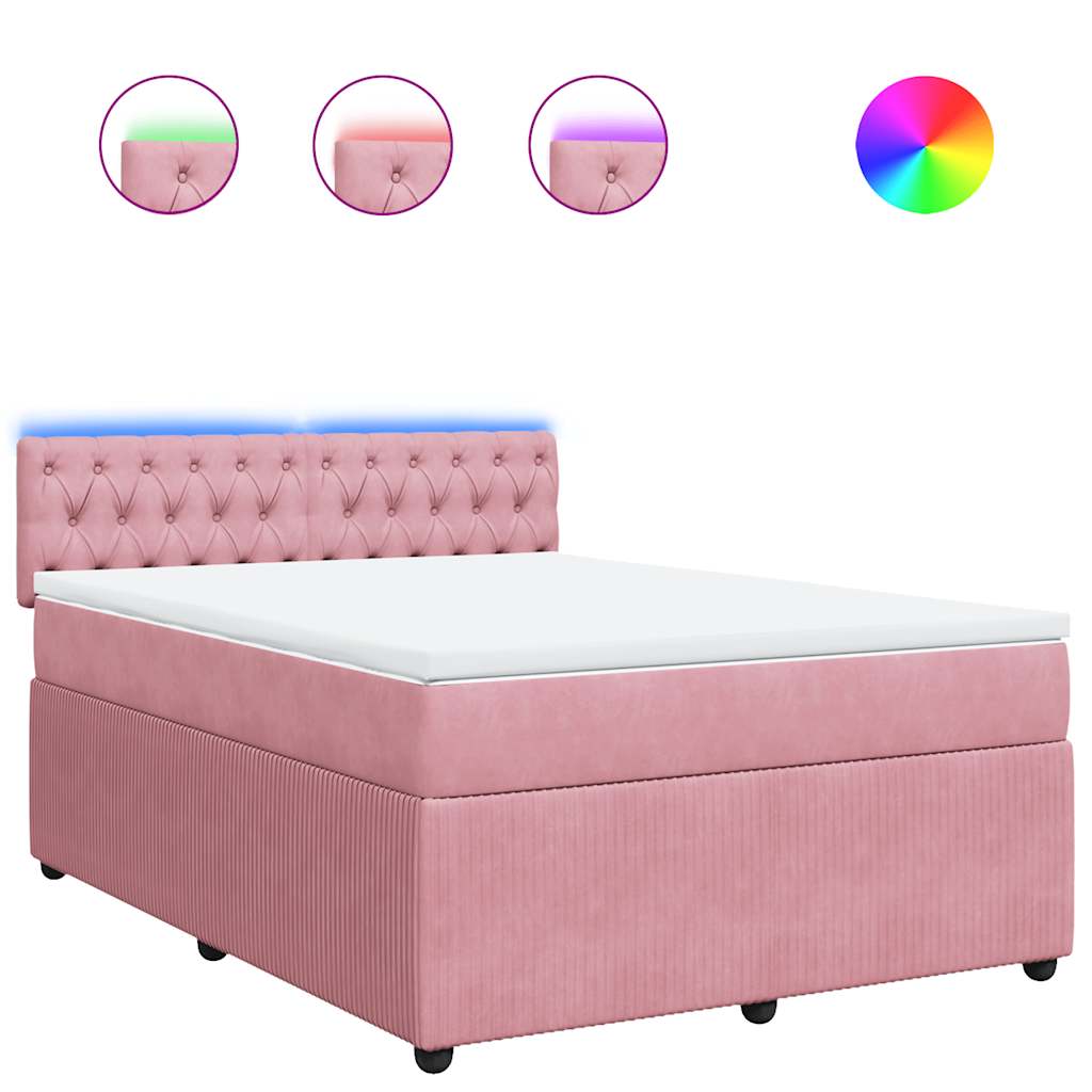 vidaXL Κρεβάτι Boxspring με Στρώμα Ροζ 140x190 εκ. Βελούδινο
