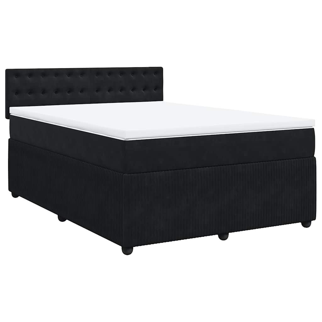 vidaXL Κρεβάτι Boxspring με Στρώμα Μαύρο 140x190 εκ. Βελούδινο