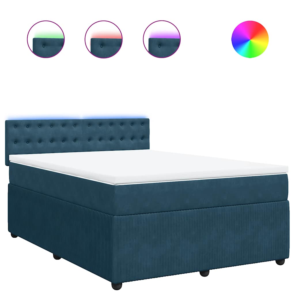vidaXL Κρεβάτι Boxspring με Στρώμα Μπλε 140x190 εκ. Βελούδινο