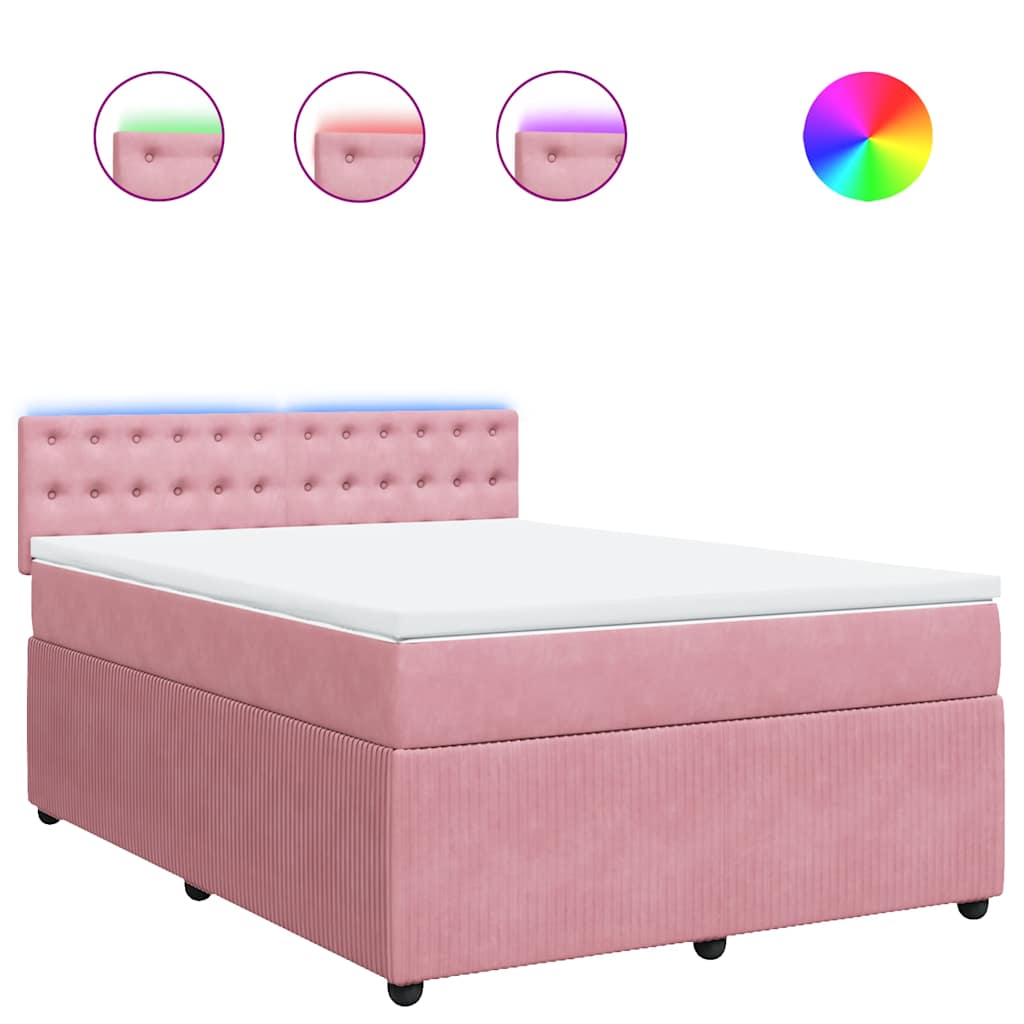 vidaXL Κρεβάτι Boxspring με Στρώμα Ροζ 140x190 εκ. Βελούδινο