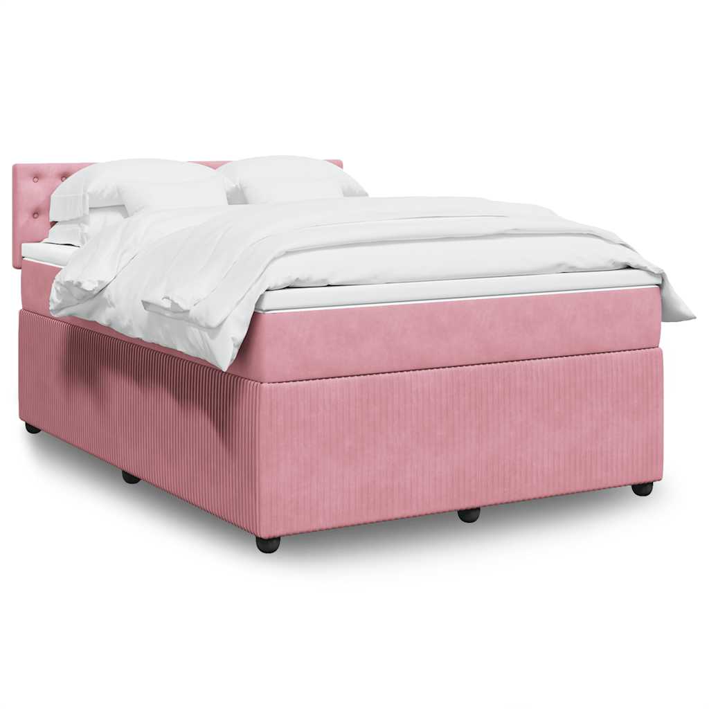 vidaXL Κρεβάτι Boxspring με Στρώμα Ροζ 140x190 εκ. Βελούδινο