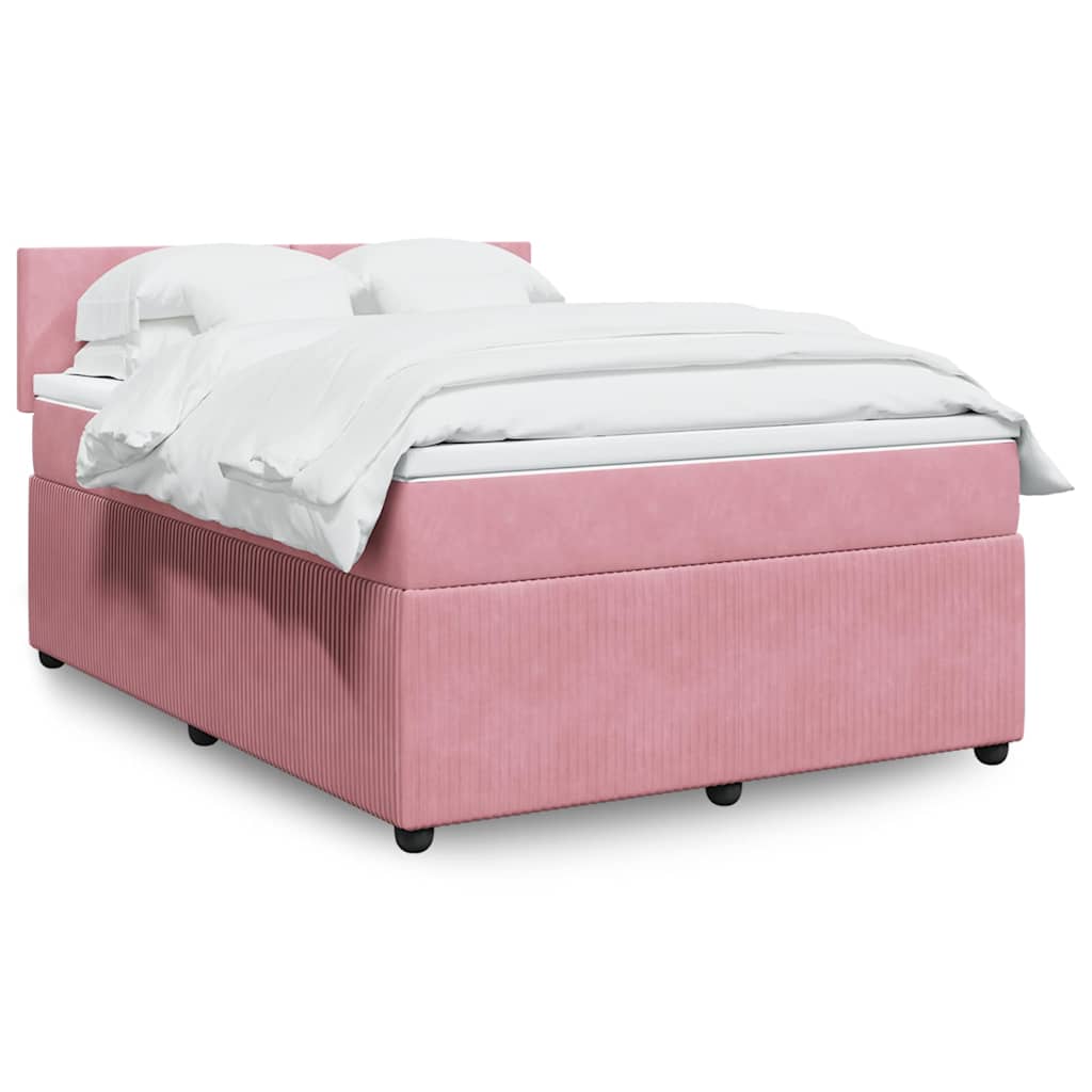 vidaXL Κρεβάτι Boxspring με Στρώμα Ροζ 140x200 εκ. Βελούδινο