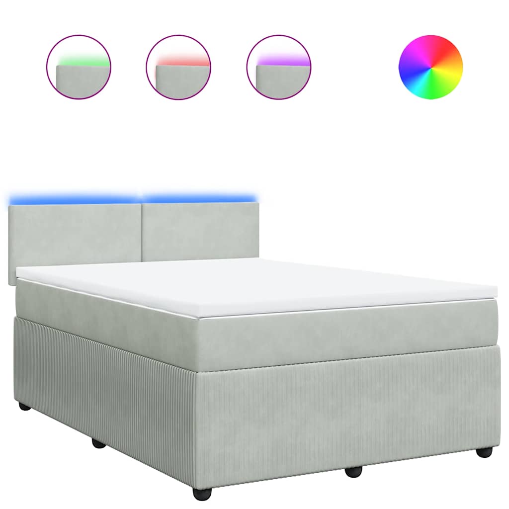 vidaXL Κρεβάτι Boxspring με Στρώμα Ανοιχτό Γκρι 160x200 εκ. Βελούδινο