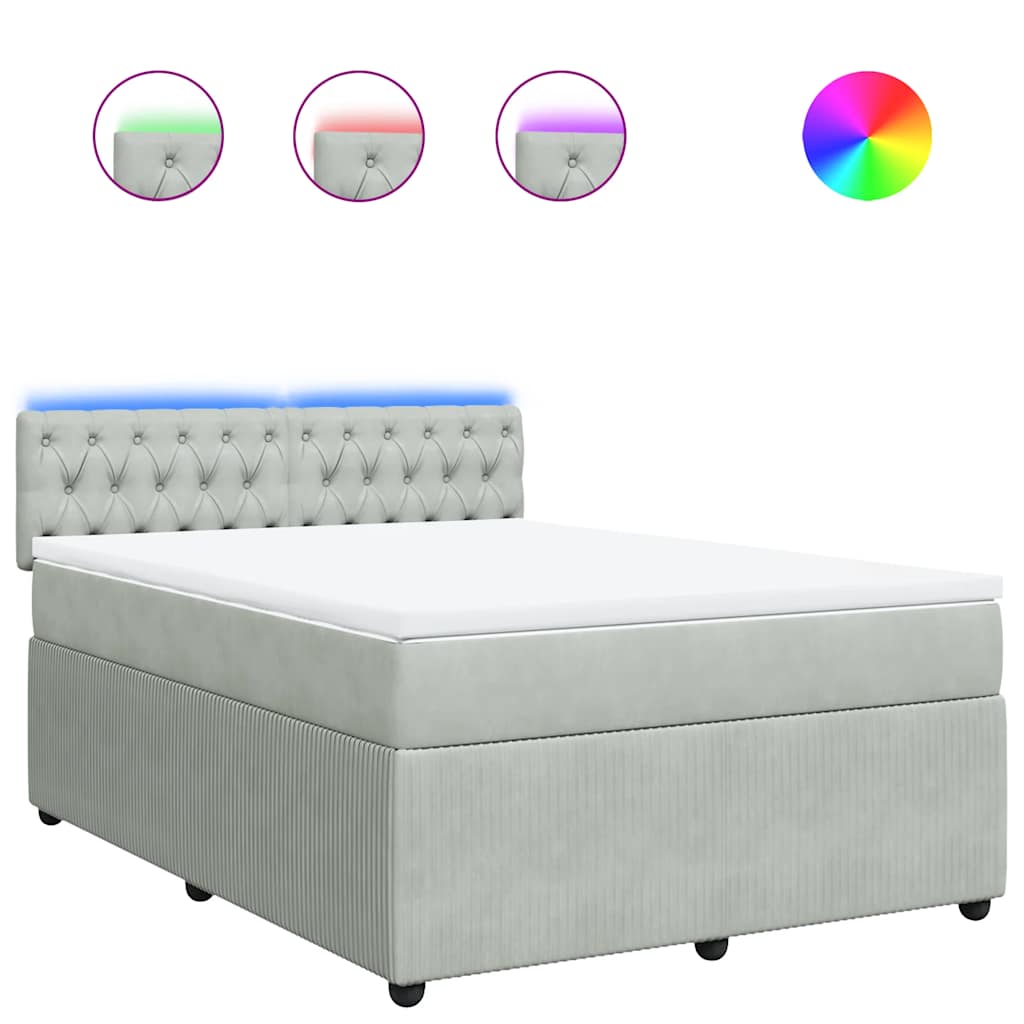 vidaXL Κρεβάτι Boxspring με Στρώμα Ανοιχτό Γκρι 160x200 εκ. Βελούδινο