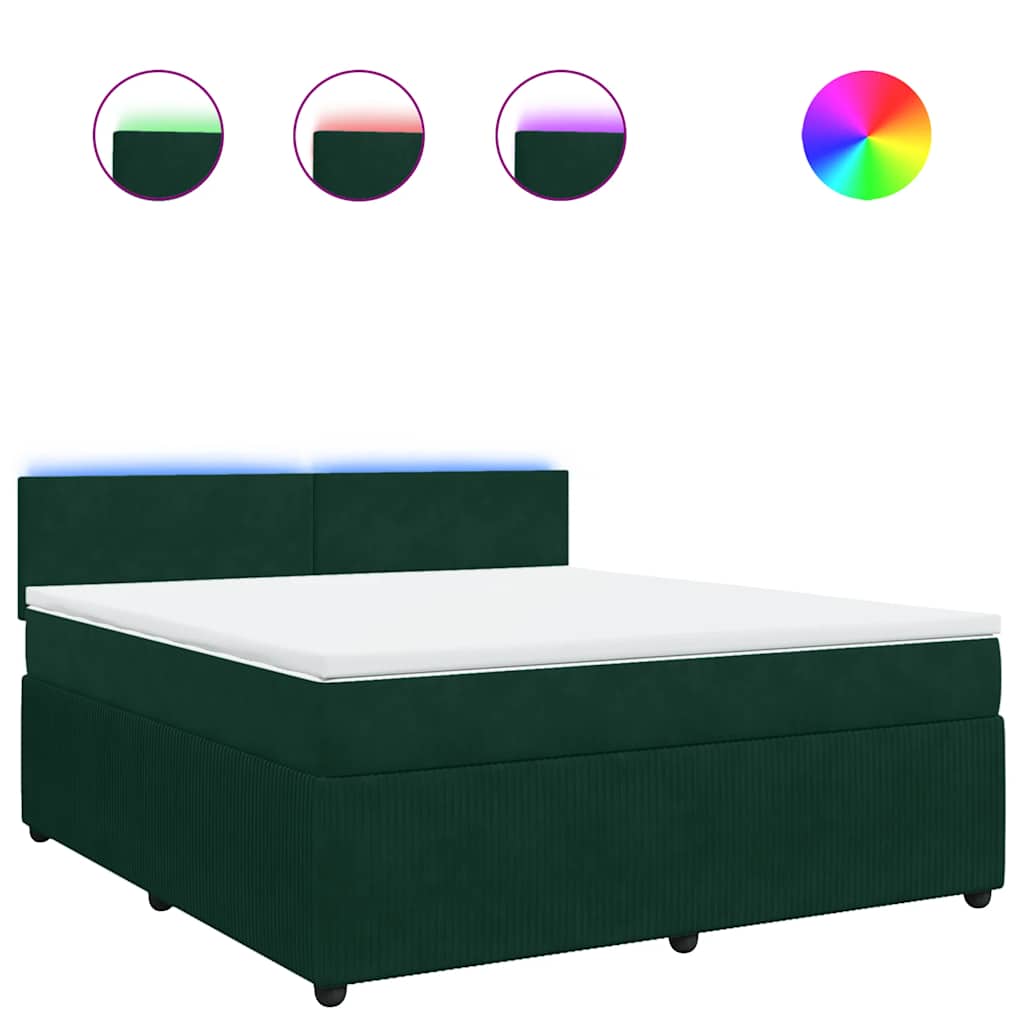 vidaXL Κρεβάτι Boxspring με Στρώμα Σκούρο Πράσινο 180x200εκ. Βελούδινο