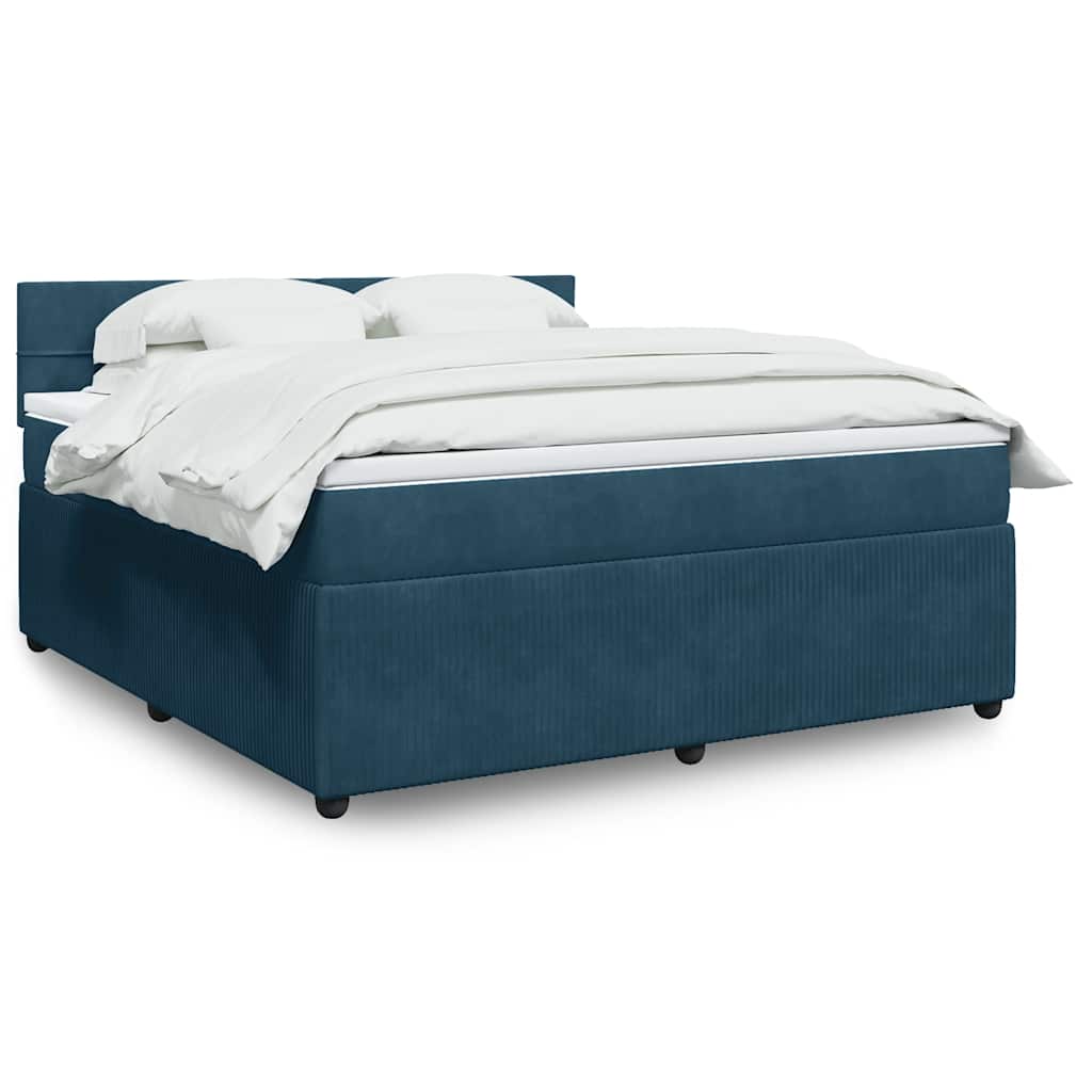 vidaXL Κρεβάτι Boxspring με Στρώμα Μπλε 180x200 εκ. Βελούδινο