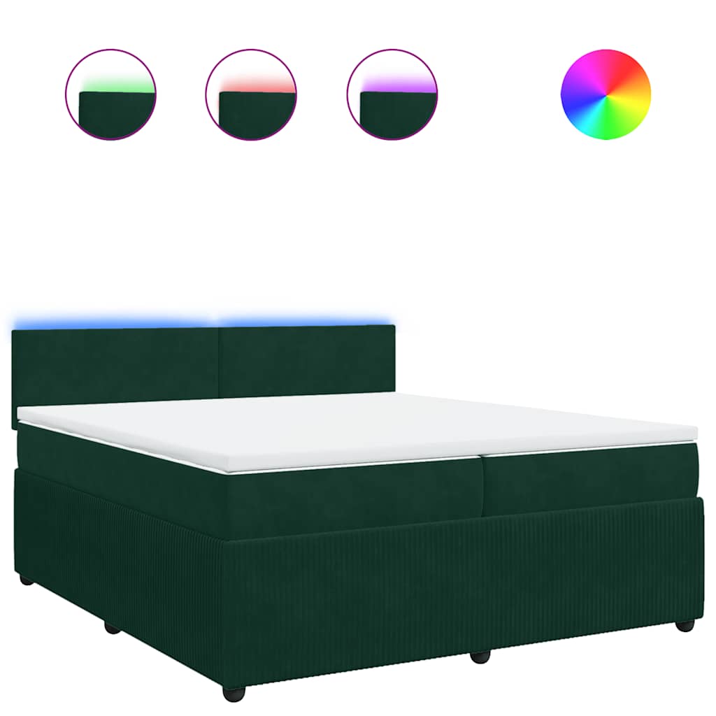 vidaXL Κρεβάτι Boxspring με Στρώμα Σκούρο Πράσινο 200x200εκ. Βελούδινο