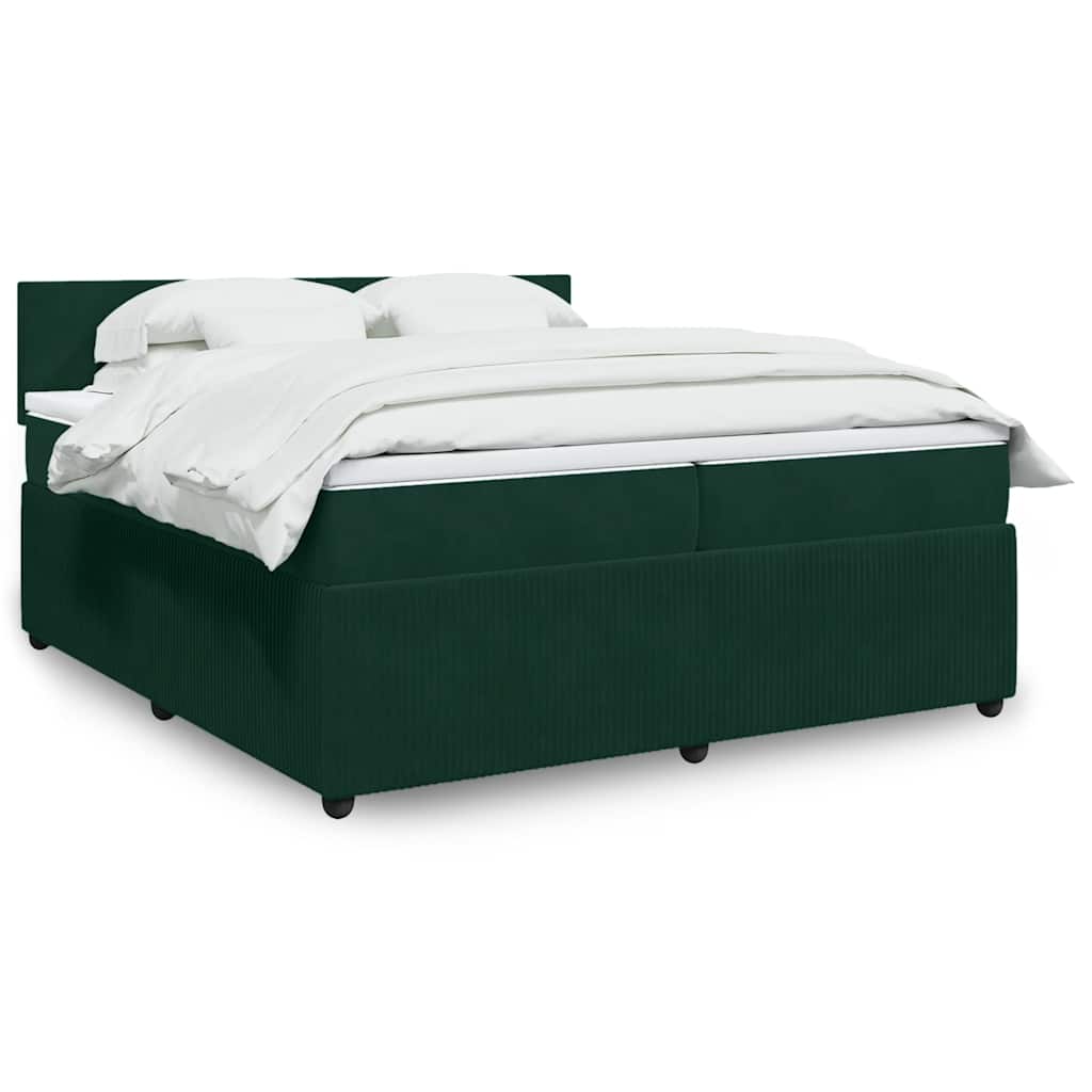 vidaXL Κρεβάτι Boxspring με Στρώμα Σκούρο Πράσινο 200x200εκ. Βελούδινο