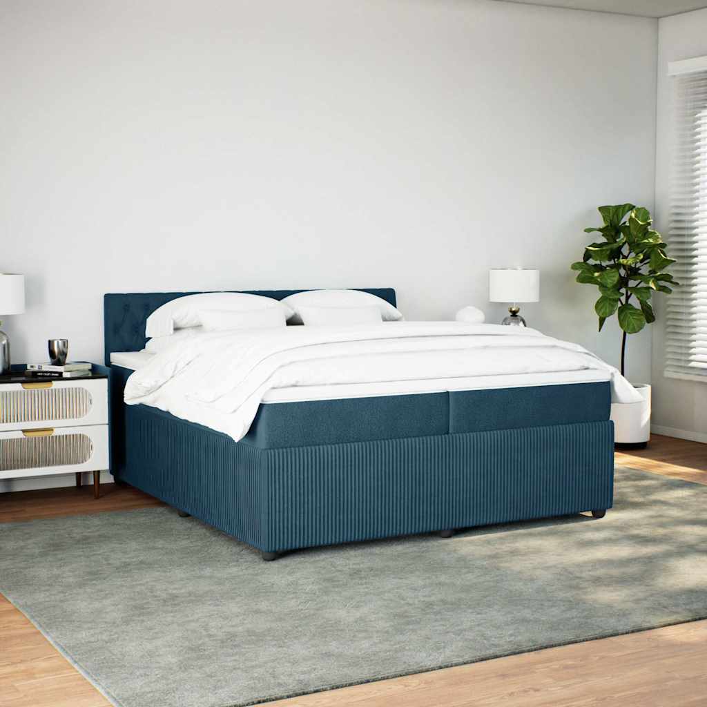 vidaXL Κρεβάτι Boxspring με Στρώμα Μπλε 200x200 εκ. Βελούδινο