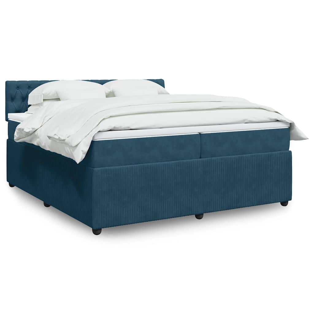 vidaXL Κρεβάτι Boxspring με Στρώμα Μπλε 200x200 εκ. Βελούδινο