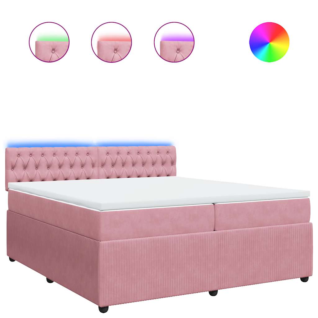 vidaXL Κρεβάτι Boxspring με Στρώμα Ροζ 200x200 εκ. Βελούδινο