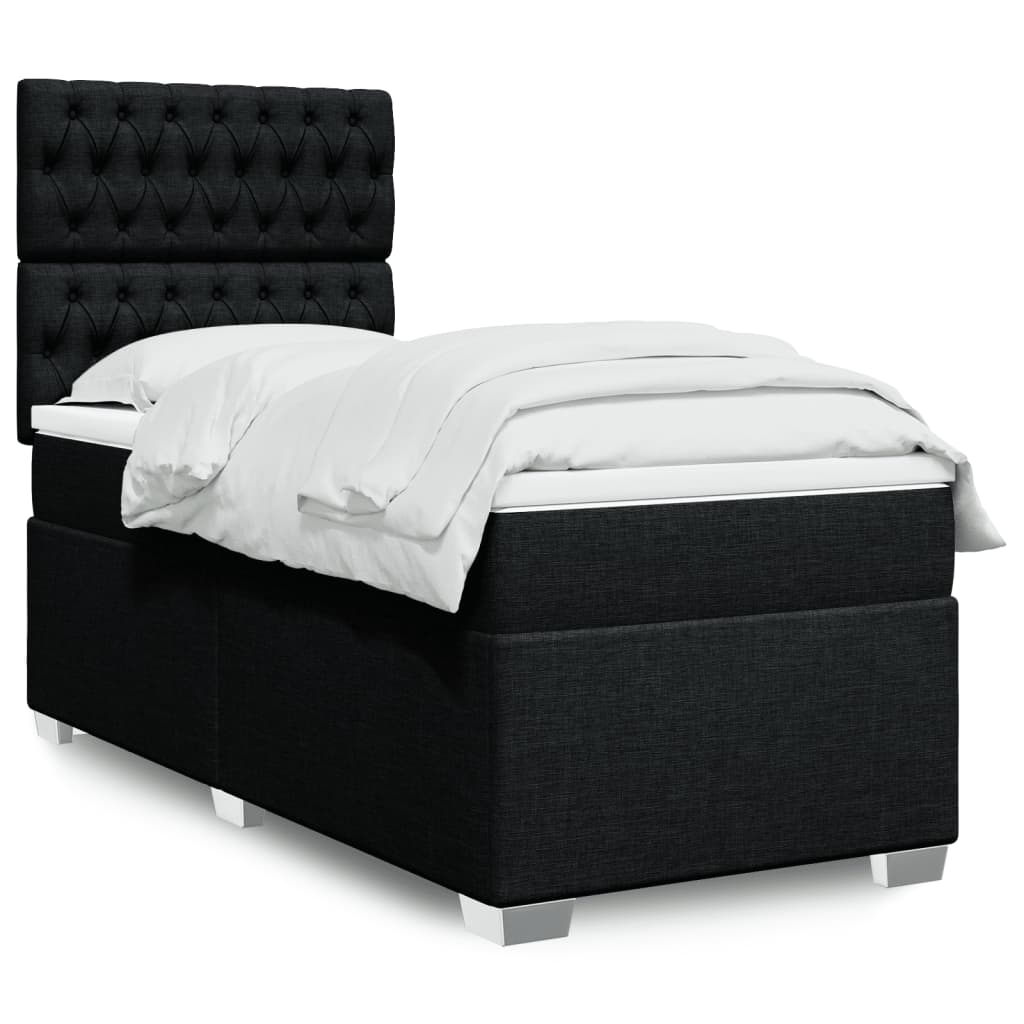 vidaXL Κρεβάτι Boxspring με Στρώμα Μαύρο 90x200 εκ. Υφασμάτινο