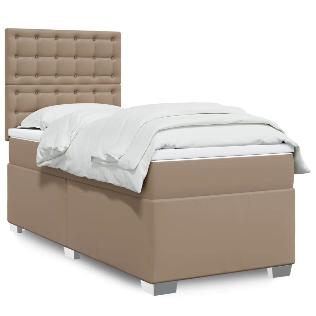 vidaXL Κρεβάτι Boxspring με Στρώμα Καπουτσίνο 100x200εκ.από Συνθ.Δέρμα