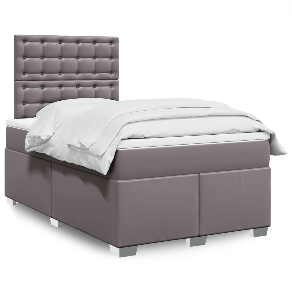 vidaXL Κρεβάτι Boxspring με Στρώμα Γκρι 120x190εκ. από Συνθετικό Δέρμα