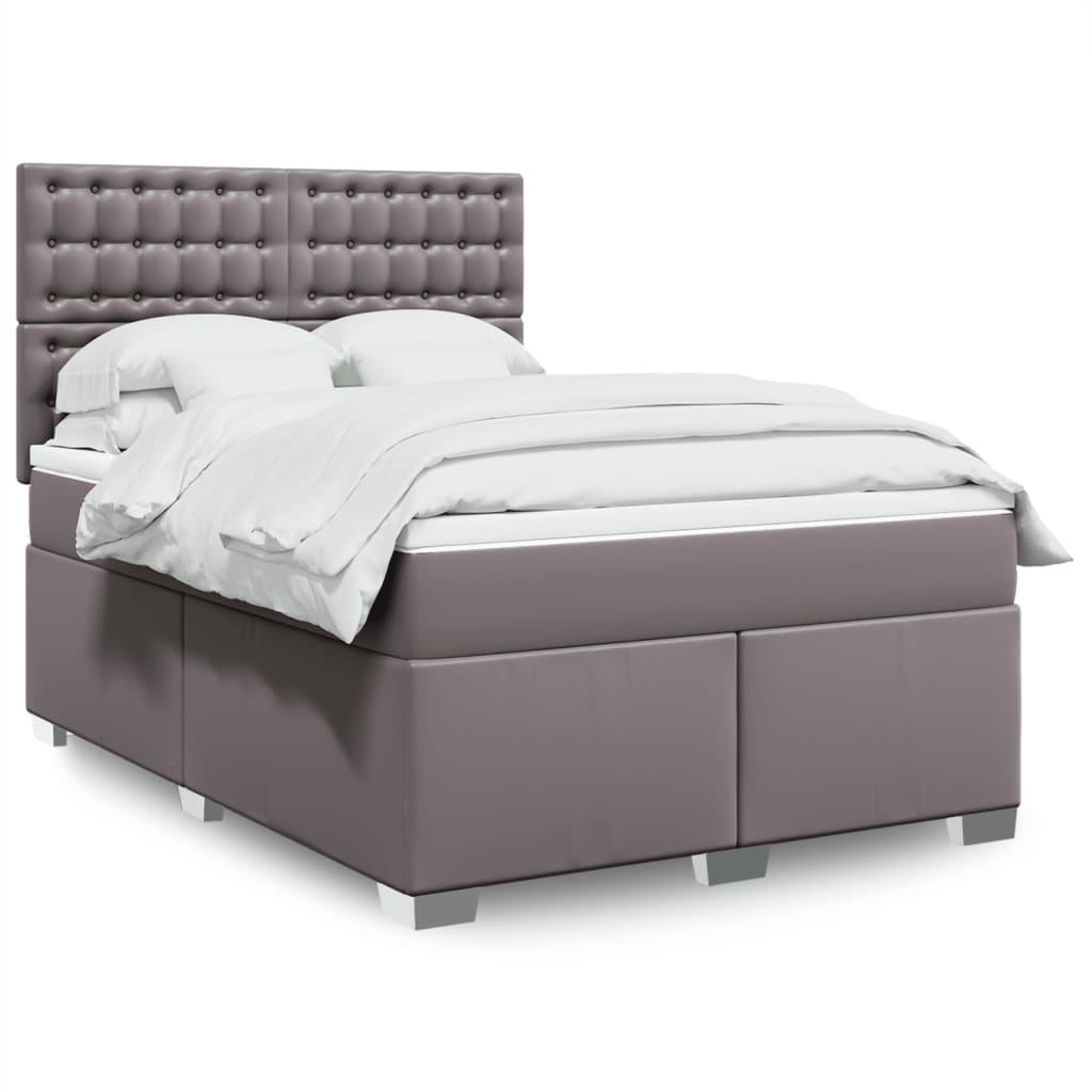 vidaXL Κρεβάτι Boxspring με Στρώμα Γκρι 160x200εκ. από Συνθετικό Δέρμα