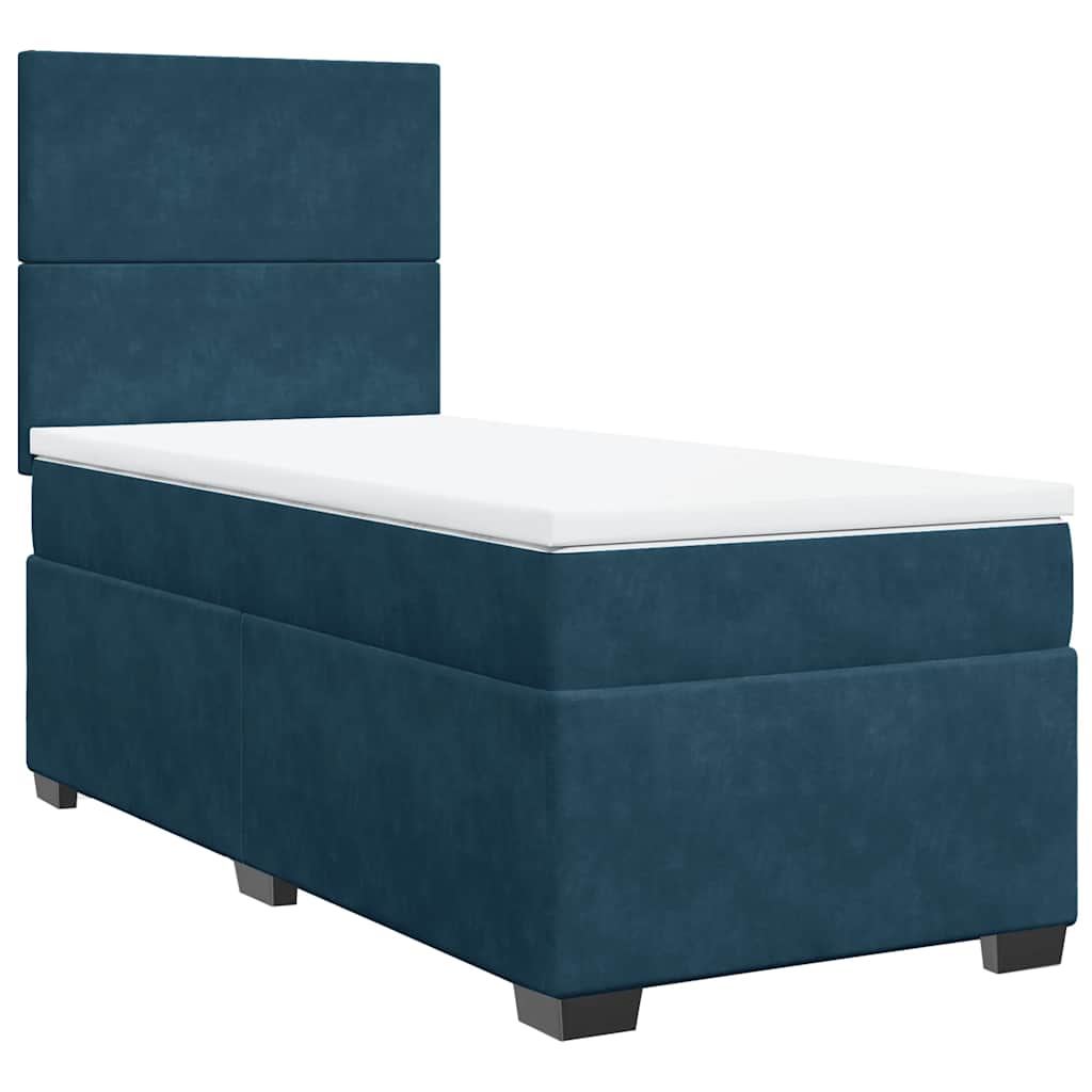vidaXL Κρεβάτι Boxspring με Στρώμα Μπλε 90x190 εκ. Βελούδινο