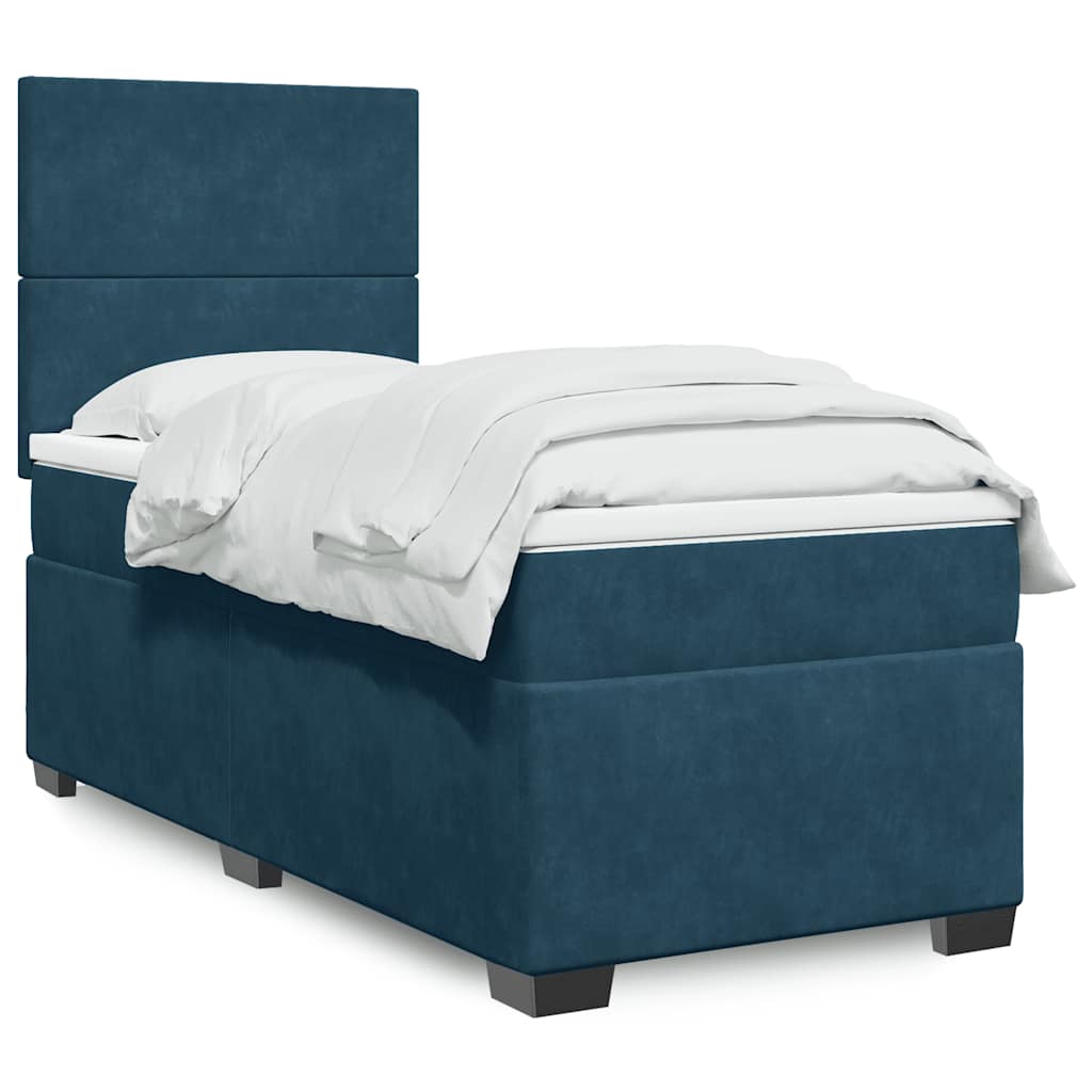 vidaXL Κρεβάτι Boxspring με Στρώμα Μπλε 90x190 εκ. Βελούδινο