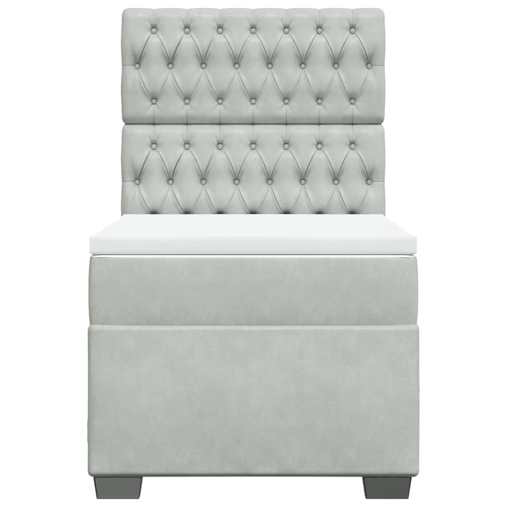 vidaXL Κρεβάτι Boxspring με Στρώμα Ανοιχτό Γκρι 90x190 εκ. Βελούδινο