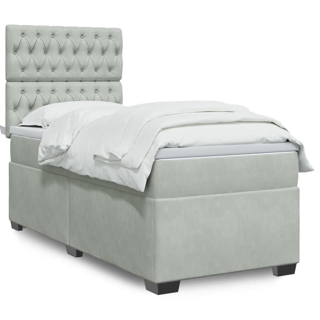 vidaXL Κρεβάτι Boxspring με Στρώμα Ανοιχτό Γκρι 90x190 εκ. Βελούδινο