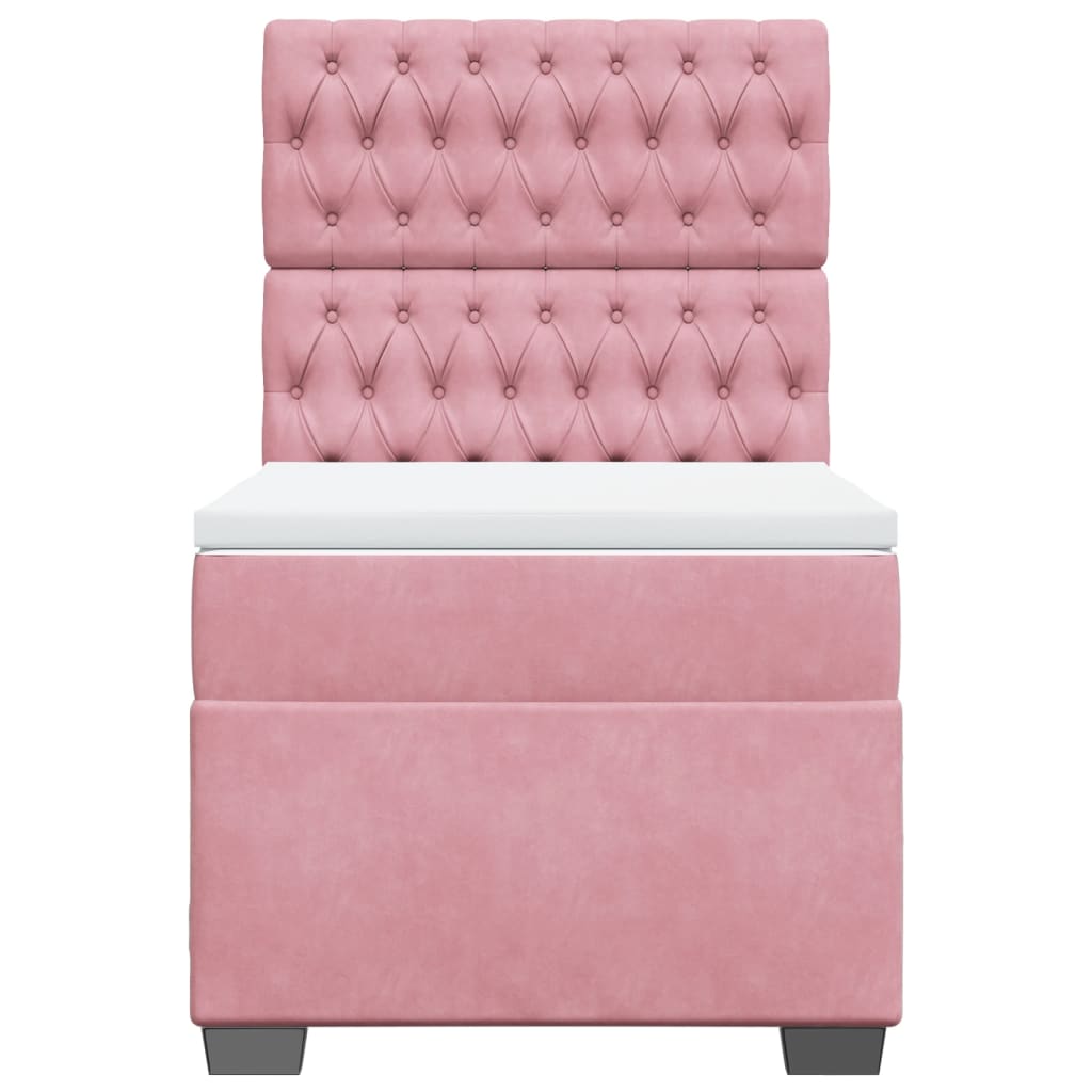 vidaXL Κρεβάτι Boxspring με Στρώμα Ροζ 90x190 εκ. Βελούδινο