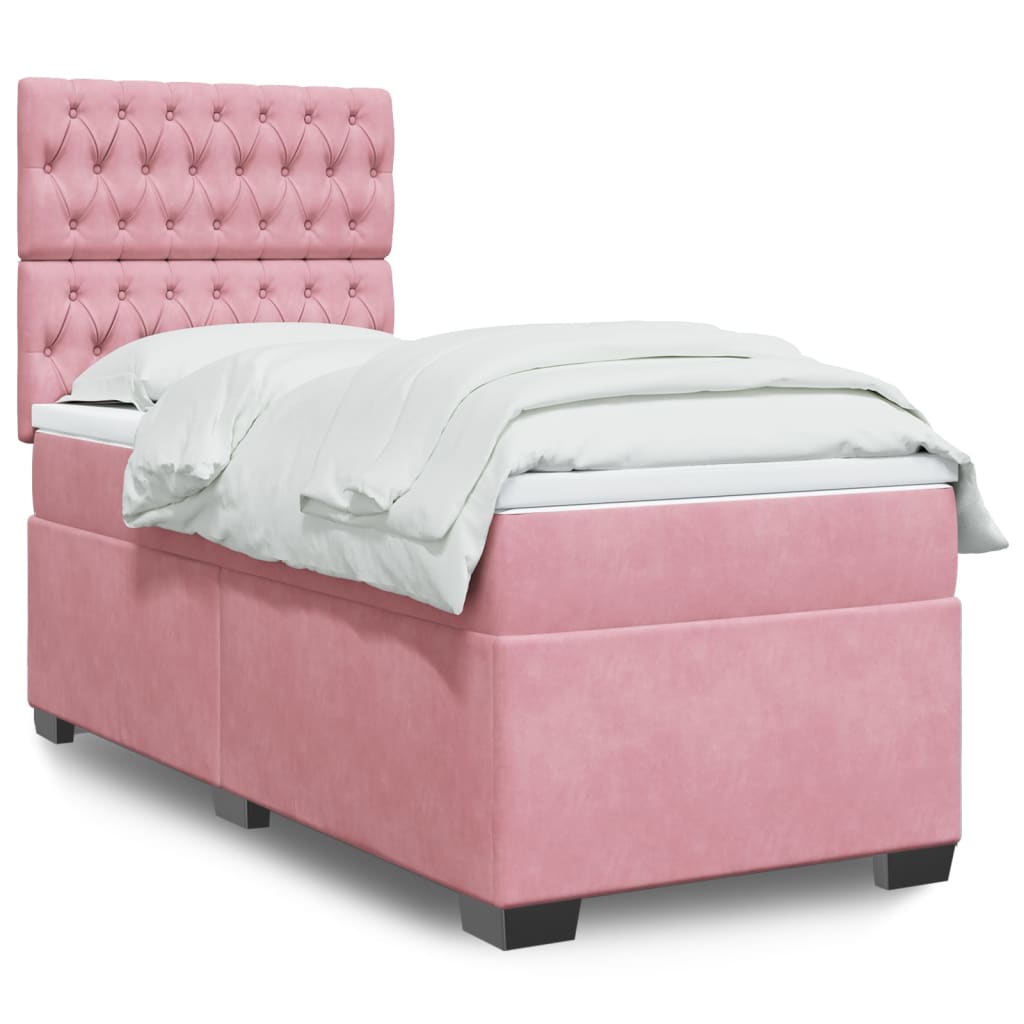 vidaXL Κρεβάτι Boxspring με Στρώμα Ροζ 90x190 εκ. Βελούδινο