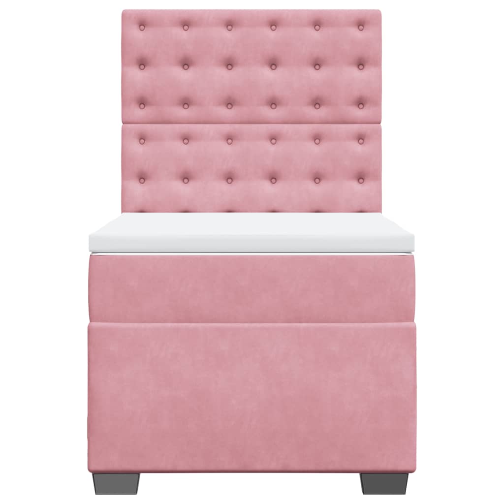 vidaXL Κρεβάτι Boxspring με Στρώμα Ροζ 90x190 εκ. Βελούδινο