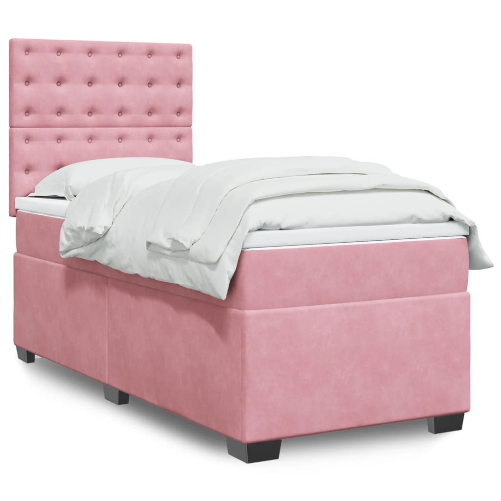vidaXL Κρεβάτι Boxspring με Στρώμα Ροζ 90x190 εκ. Βελούδινο