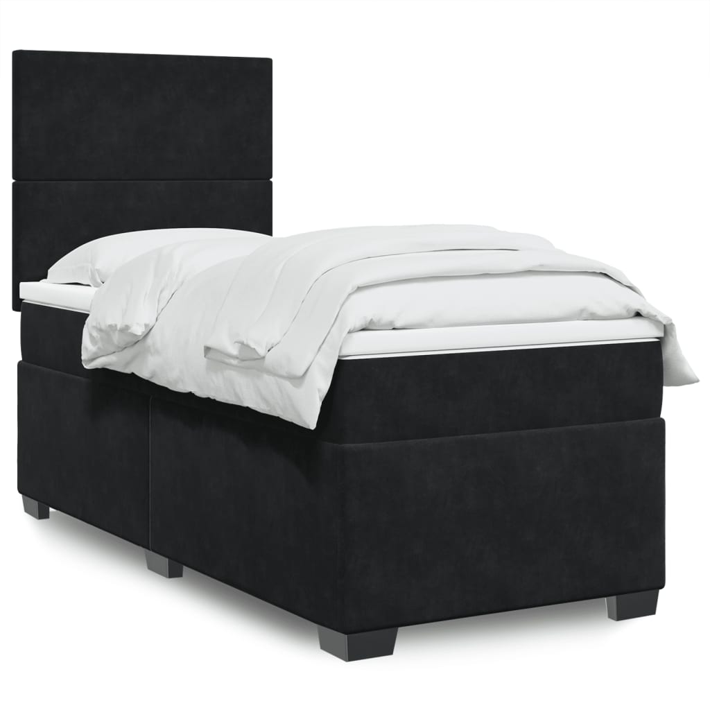 vidaXL Κρεβάτι Boxspring με Στρώμα Μαύρο 90x200 εκ. Βελούδινο