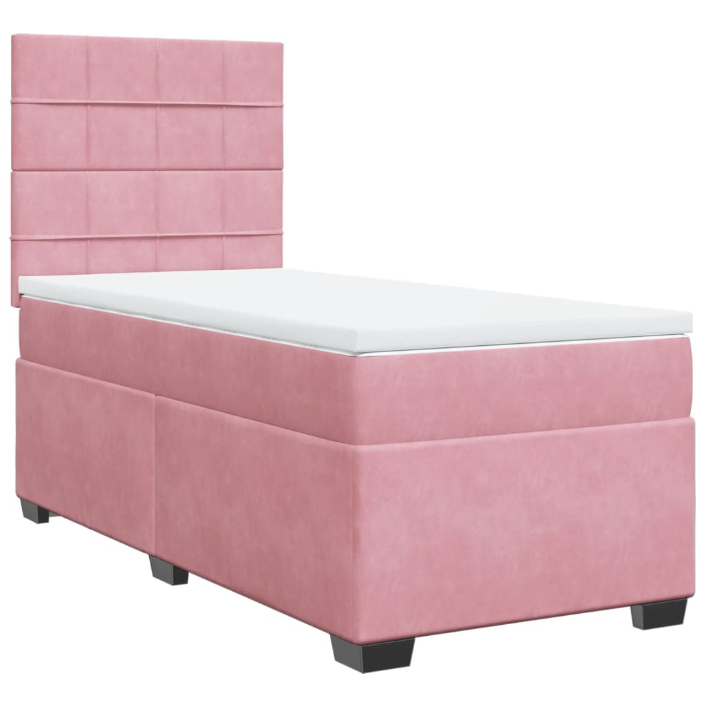 vidaXL Κρεβάτι Boxspring με Στρώμα Ροζ 90x200 εκ. Βελούδινο