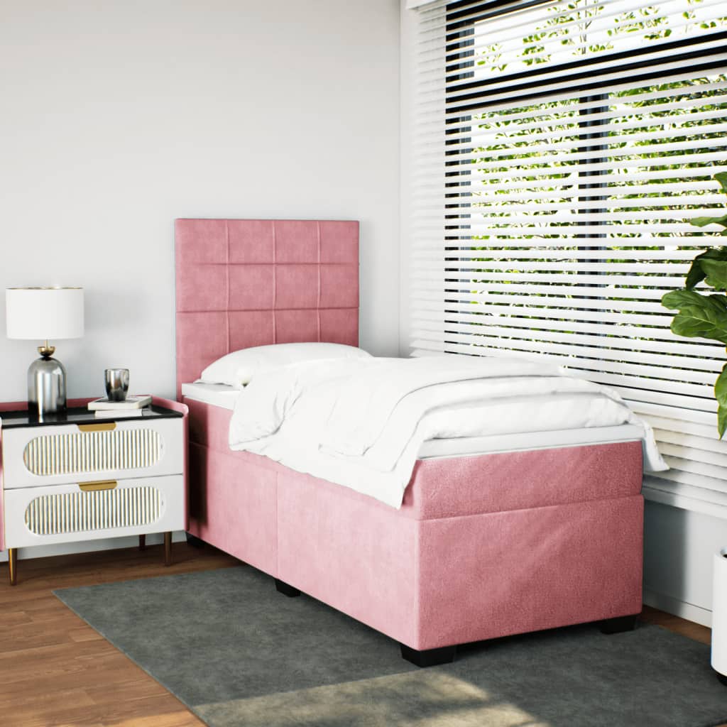 vidaXL Κρεβάτι Boxspring με Στρώμα Ροζ 90x200 εκ. Βελούδινο