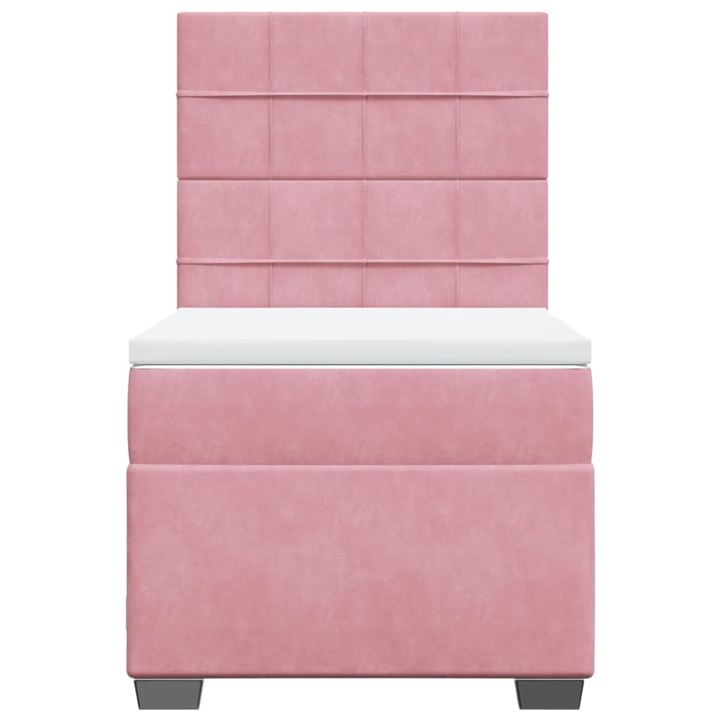 vidaXL Κρεβάτι Boxspring με Στρώμα Ροζ 90x200 εκ. Βελούδινο