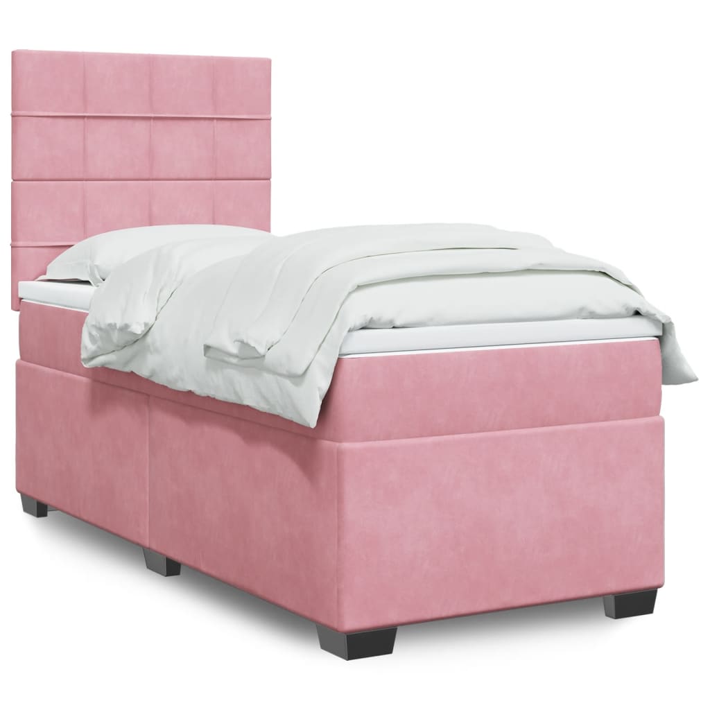 vidaXL Κρεβάτι Boxspring με Στρώμα Ροζ 90x200 εκ. Βελούδινο
