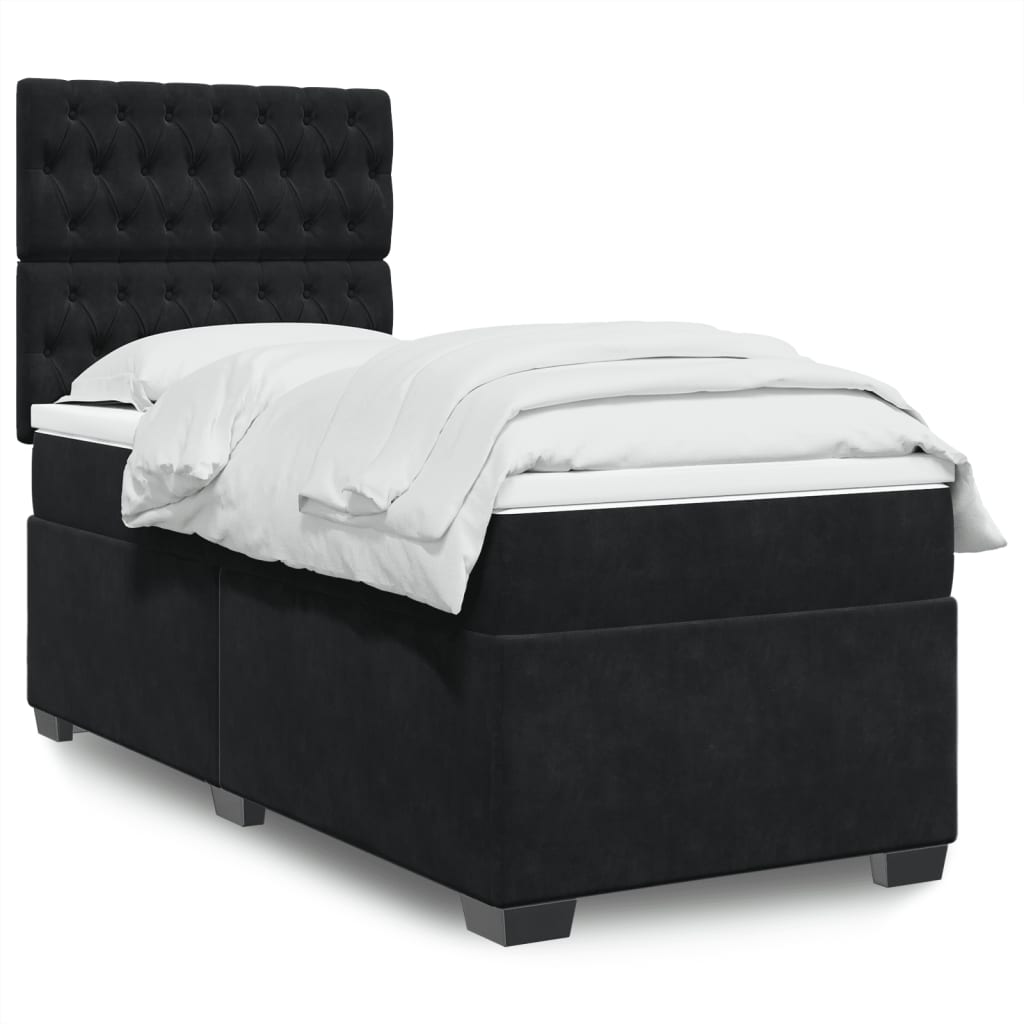 vidaXL Κρεβάτι Boxspring με Στρώμα Μαύρο 90x200 εκ. Βελούδινο