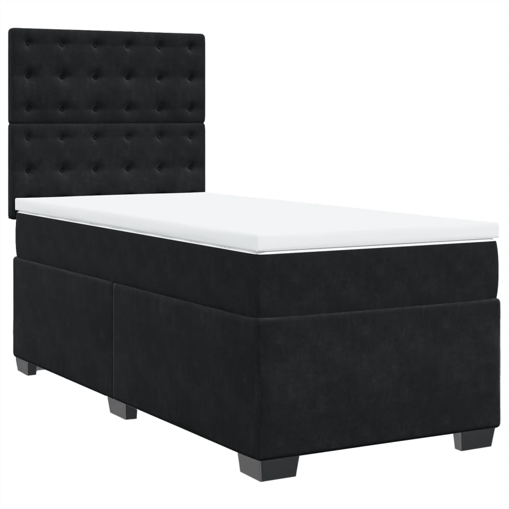vidaXL Κρεβάτι Boxspring με Στρώμα Μαύρο 90x200 εκ. Βελούδινο