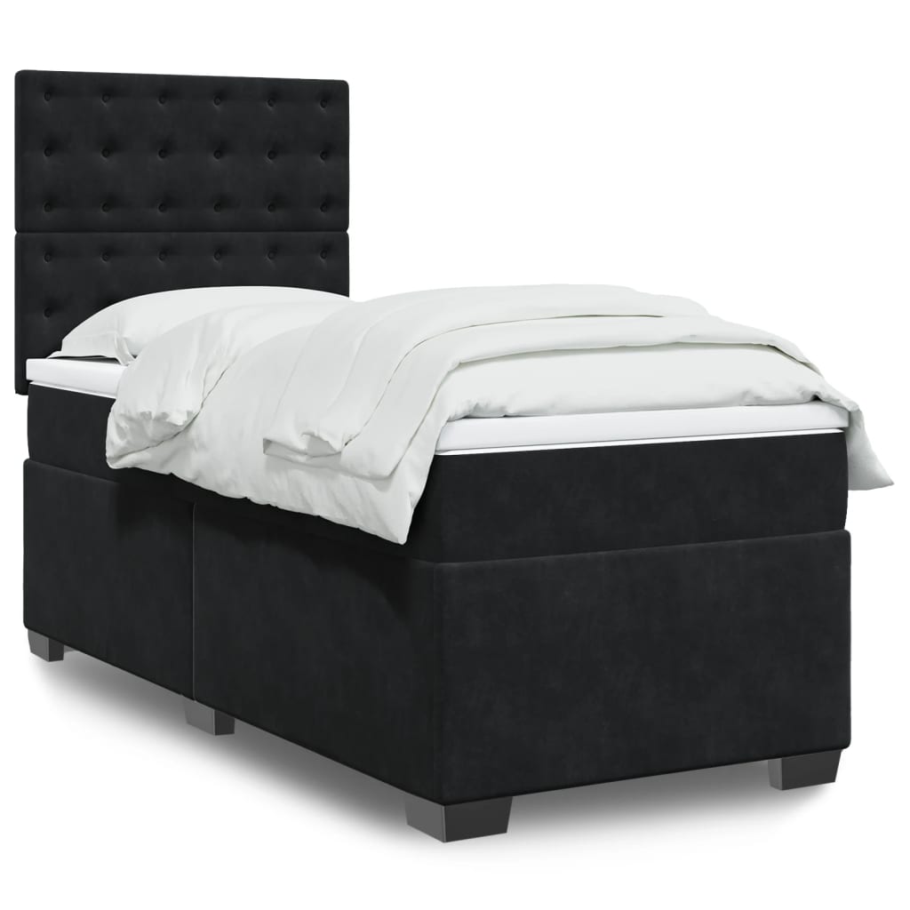 vidaXL Κρεβάτι Boxspring με Στρώμα Μαύρο 90x200 εκ. Βελούδινο