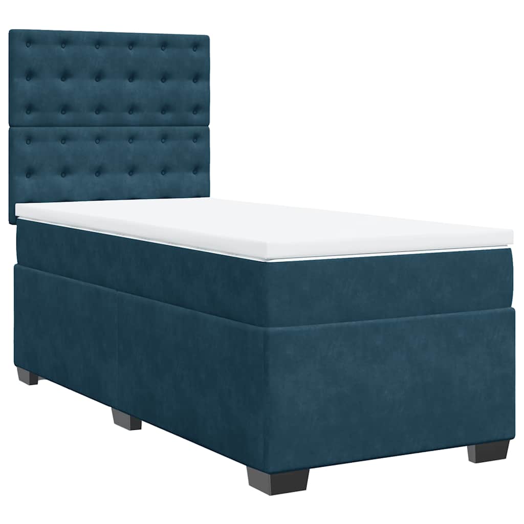 vidaXL Κρεβάτι Boxspring με Στρώμα Μπλε 90x200 εκ. Βελούδινο