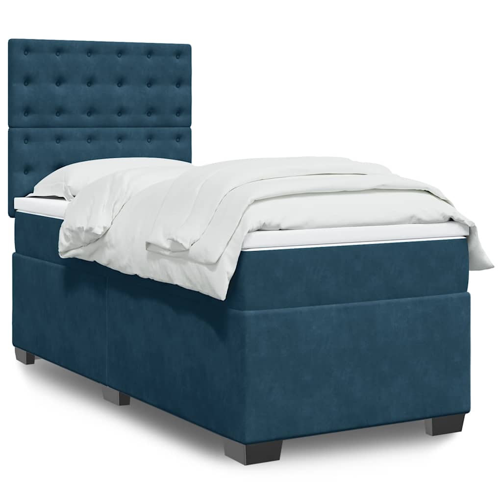 vidaXL Κρεβάτι Boxspring με Στρώμα Μπλε 90x200 εκ. Βελούδινο
