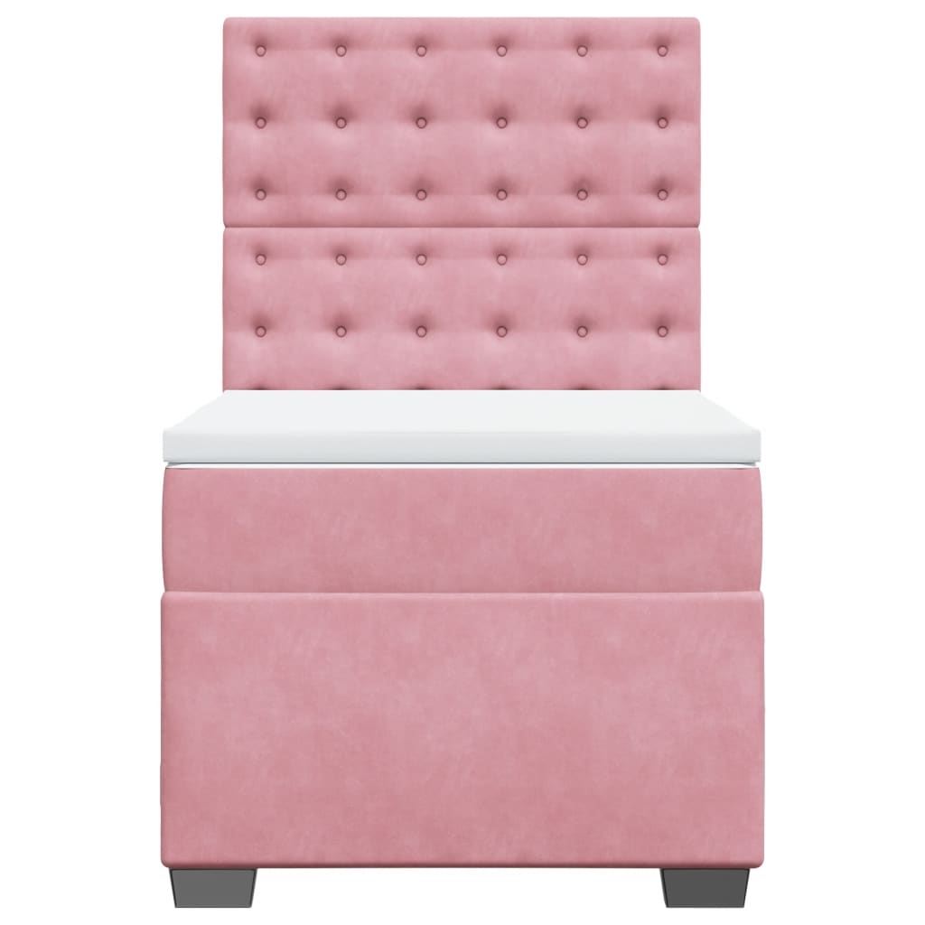 vidaXL Κρεβάτι Boxspring με Στρώμα Ροζ 90x200 εκ. Βελούδινο