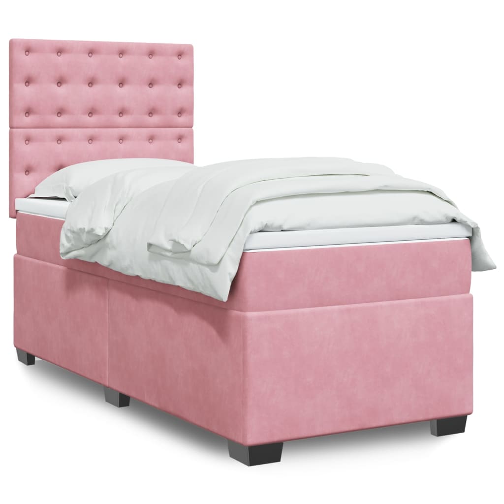 vidaXL Κρεβάτι Boxspring με Στρώμα Ροζ 90x200 εκ. Βελούδινο