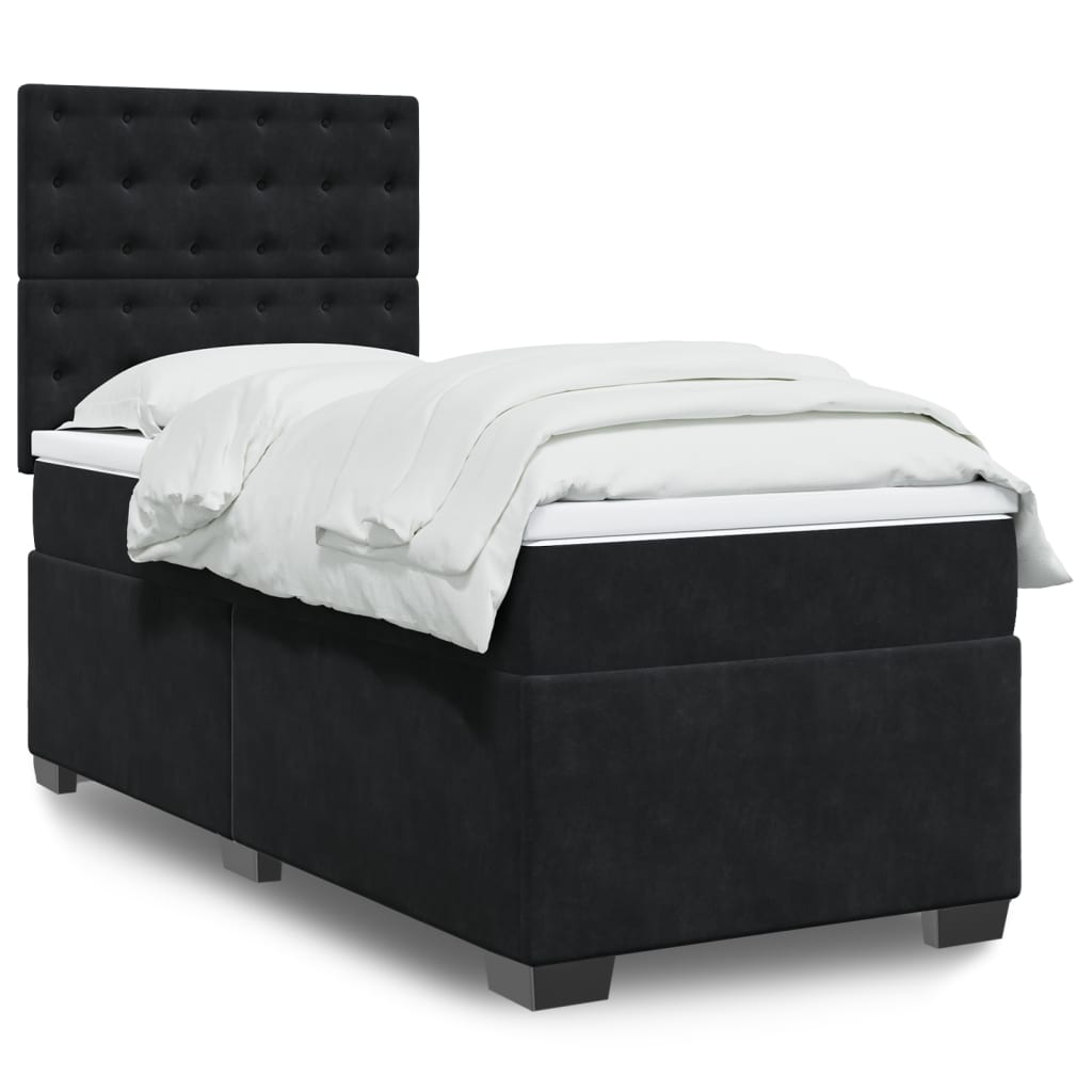 vidaXL Κρεβάτι Boxspring με Στρώμα Μαύρο 100x200 εκ. Βελούδινο