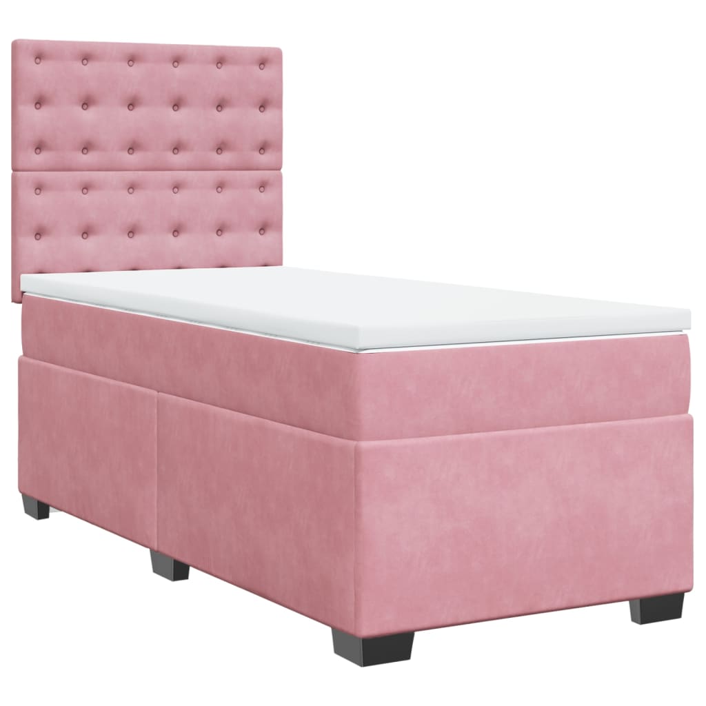 vidaXL Κρεβάτι Boxspring με Στρώμα Ροζ 100x200 εκ. Βελούδινο