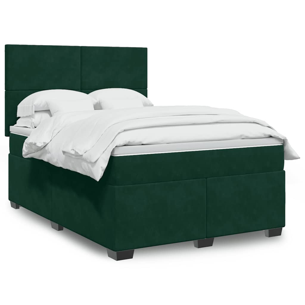 vidaXL Κρεβάτι Boxspring με Στρώμα Σκούρο Πράσινο 140x190εκ. Βελούδινο