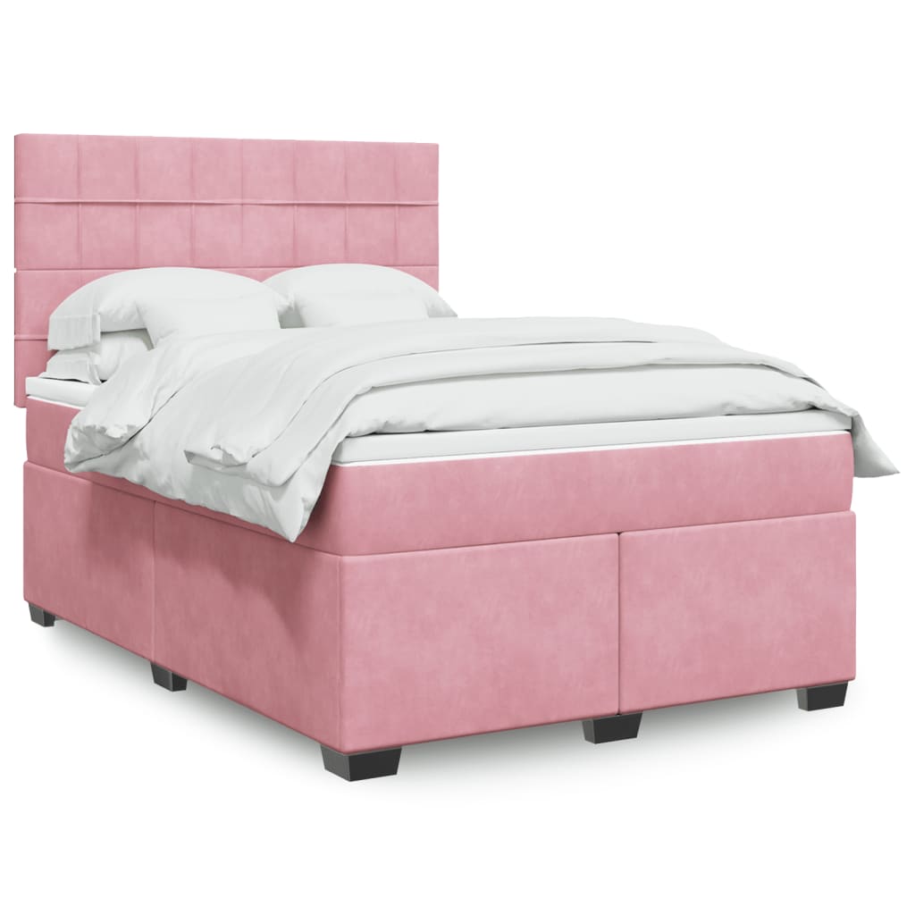 vidaXL Κρεβάτι Boxspring με Στρώμα Ροζ 140x190 εκ. Βελούδινο