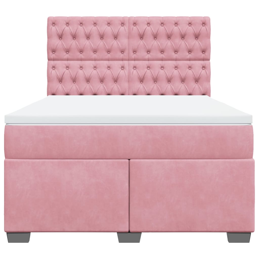vidaXL Κρεβάτι Boxspring με Στρώμα Ροζ 140x190 εκ. Βελούδινο
