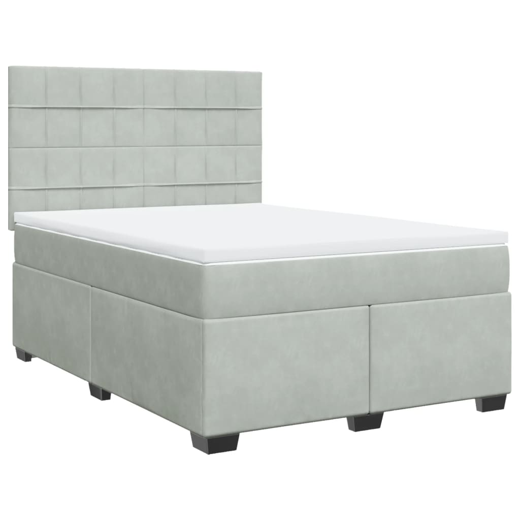 vidaXL Κρεβάτι Boxspring με Στρώμα Ανοιχτό Γκρι 140x200 εκ. Βελούδινο