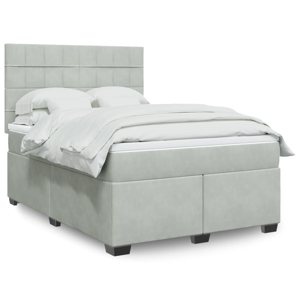 vidaXL Κρεβάτι Boxspring με Στρώμα Ανοιχτό Γκρι 140x200 εκ. Βελούδινο